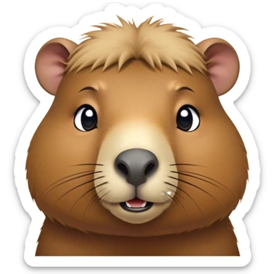 Cinematic Cute Capybara Portrait Emoji, Head tilted playfully and inquisitively, with a delightfully fluffy, rounded form and a distinctively endearing capybara face marked by a short snout and petite ears, accented by luxuriously soft fur in warm earthy tones and bright, sparkling eyes full of charm; rendered with intricate, realistic detail and natural highlights, high shine, affectionate and lively, styled with a touch of whimsical cuteness, soft glowing outline, capturing the essence of a mischievous yet loving capybara that seems poised to tumble playfully into your arms! sticker