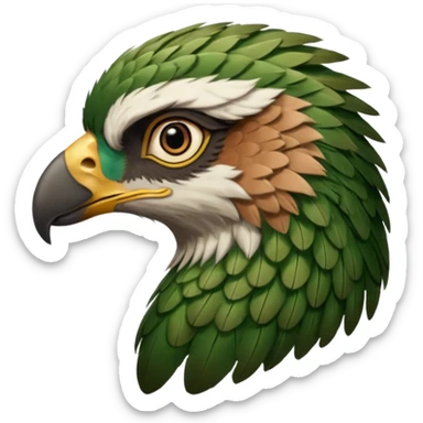 close up, zooming into the eye at the side profile of the face of a green hawk that is looking away from the camera sticker