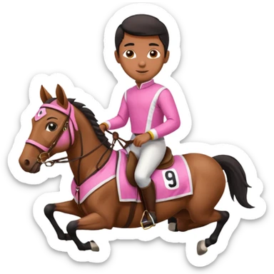 black boy riding horse wearing racing cloth pink sticker