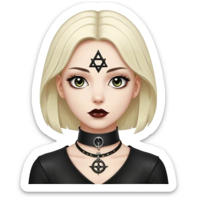 Leather choker with occult symbol on pale neck, dominance and devotion sticker