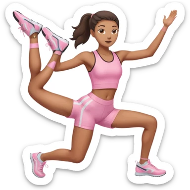 Mixed-race athletic woman with bronzed skin, slim thick, wearing pastel pink cycling shorts, stretching hamstrings sticker