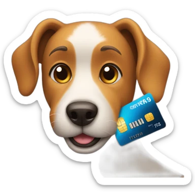 A dog with a creditcard  sticker