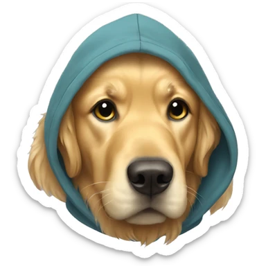 Golden retriever wearing a hoodie sticker