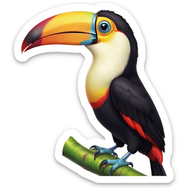 Cinematic Comical Toucan Portrait Emoji, Head tilted dramatically with an exaggeratedly shocked expression, featuring a boldly colored beak and wide, comically expressive eyes full of humorous disbelief, Simplified yet hilariously expressive features, highly detailed, glowing with a slightly sassy tropical glow, high shine, dramatic yet playful, stylized with an air of quirky exotic attitude, soft glowing outline, capturing the essence of a meme-worthy toucan that looks ready to side-eye its way into viral fame! sticker