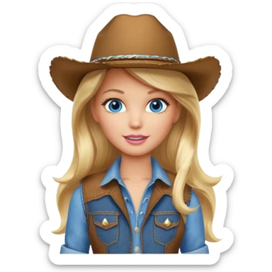 Barbie cowgirl with long blonde hair and blue eyes sticker
