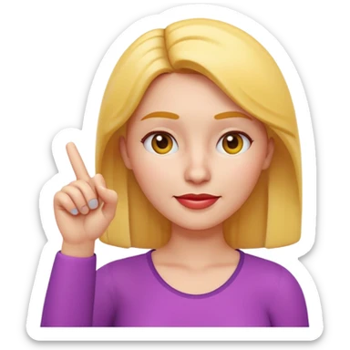 Apple-style 3D emoji of a cartoon woman pointing to her forehead with one finger, friendly expression, clean and colorful design, no background. sticker