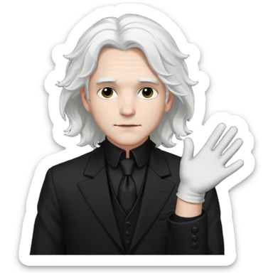 Male Goth with Top Hat
 Wavy shoulder-length hair, white skin, black suit and gloves, pale skin tone, white very long hair sticker