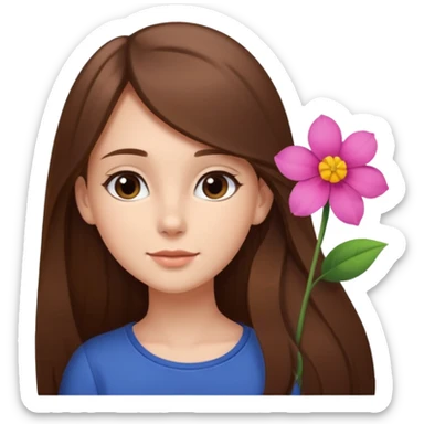 Ein braunhaariges Mädchen (glatte Haare ) mit einen Blume hinter dem ohr lange haare zur Seite kuckend Blume hinter dem rechten Ohr so das man es sieht zur Seite schauend sticker