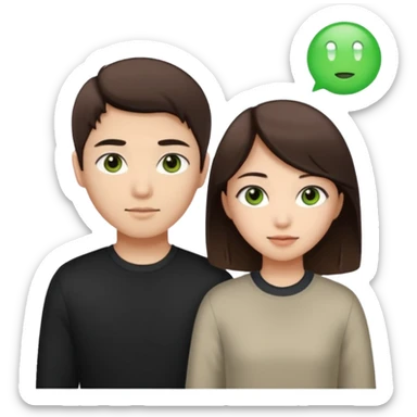 An Asian girl with brown eyes and dark brown hair, with her white boyfriend who has green eyes and light brown hair. sticker