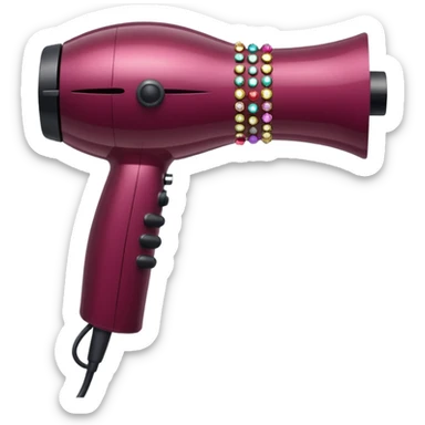 burgundy blow dryer covered in gems sticker
