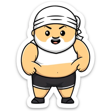 White skin fat guy with black durag, light stubble beard of a few days in wrestling singlet sticker