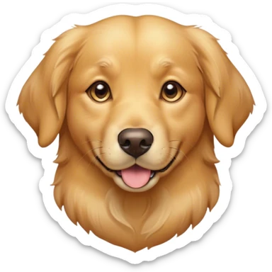 Cinematic Cute Golden Retriever Portrait Emoji, Head tilted playfully and inquisitively, featuring a luscious golden coat with a gentle sheen, round, sparkling brown eyes filled with curiosity, Simplified yet irresistibly adorable features, highly detailed, glowing with a warm, friendly glow, high shine, affectionate and lively, stylized with a touch of whimsy, bright and endearing, soft glowing outline, capturing the essence of a mischievous yet loving pup, so playful it feels like it could leap out of the screen and into your arms! sticker
