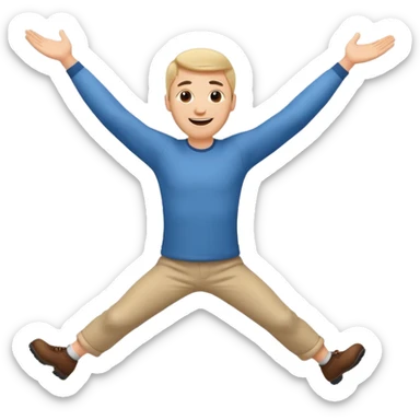 apple style emoji of a man spinning head over heels past a mountain, arms outstretched sticker