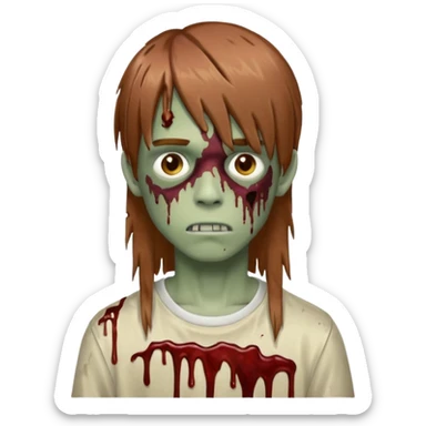 Chico adolescente zombie estilo drip con corte estilo mullet largo texturizado color castaño rojizo medio claro sticker