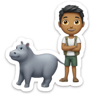 garçon qui fait un câlin à un hippopotame sticker