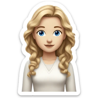 young white beautiful girl, with light brown wavy hair just below her shoulders, with blue eyes sticker