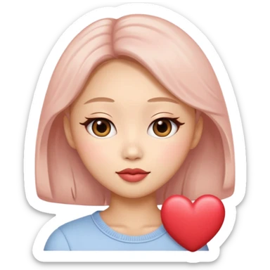 “Cartoon emoji of Jennie kim, heart-shaped face, almond upturned eyes, defined jawline, soft blush, chic expression sticker