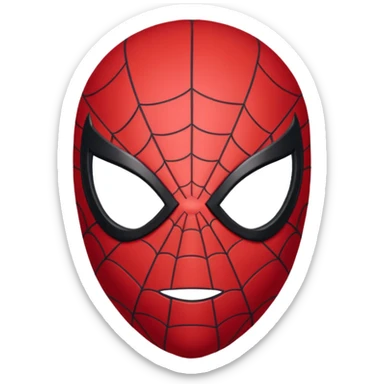 Spider-Man head with black mask and simple red webbing, large red eyes, minimal and clean, soft rounded edges, smooth 3D shading, centered, front-facing sticker