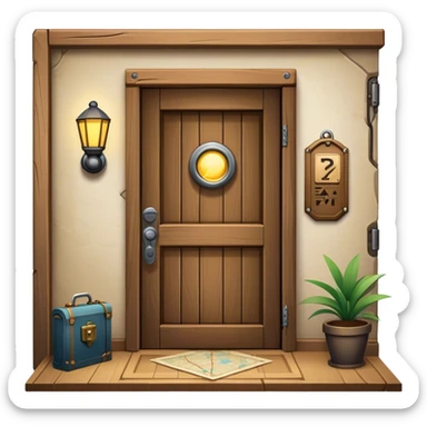 An icon representing an urban escape room adventure, with a locked door, mysterious clues, and a flashlight. Around the design, hidden symbols and a map guide the way through an indoor or city-based quest. A dynamic, immersive look, evoking thrill and the challenge sticker