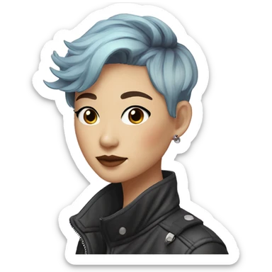 a short-haired Taiwanese lesbian with vapor wave style as a designer sticker