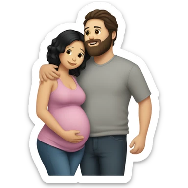 Pregnant Woman with black hair hugging boyfriend with Brown Hair and beard sticker