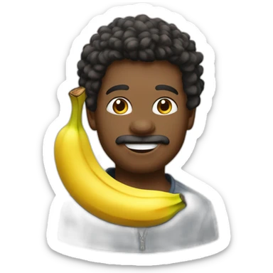 Métisse au cheveux bouclés avec une banana dans sa bouche sticker
