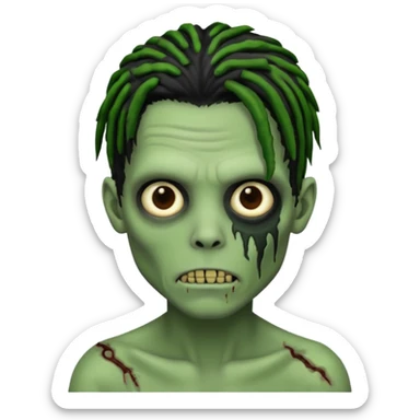 make a zombie boy emoji (headshot only) that has black dreads with green skin and some facial scars sticker