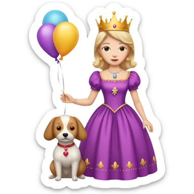 queen wearing dress, holding balloon in shape of number dog sticker