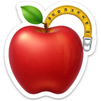 apple with a measuring tape sticker