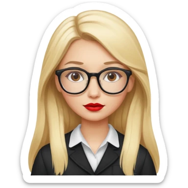 blondy girl with glasses learn analytics she is so pretty and seems like director bitch of company. with long hair and red lips and with makeup sticker