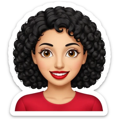 30 year old iranian woman very short curly black hair, big brown eyes, tanned skin, big smile, white teeth, pretty, stylish sticker