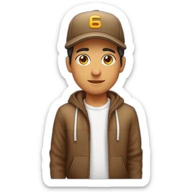 un chico joven, moreno con sudadera y gorra y ojos marrones claros sticker