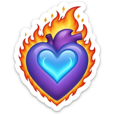 Fade from blue to purple burning heart sticker