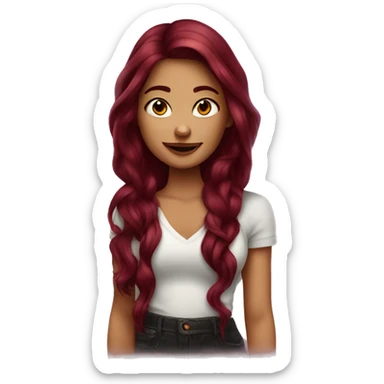 Beautiful tattooed  burgundy long haired woman blushing in love sticker