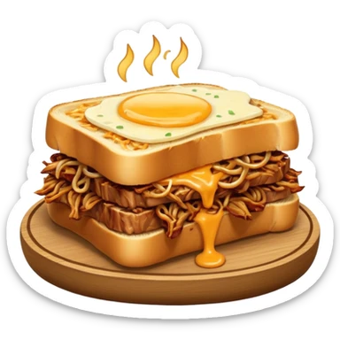 BBQ pulled pork frisco melt on texas toast with crispy onions  sticker