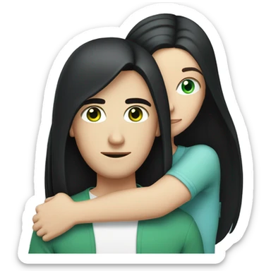 White brunette man with blue eyes hugging white woman with long straight black hair and green eyes sticker