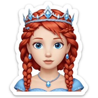 braided hair ice princess with blue crown, red hair sticker