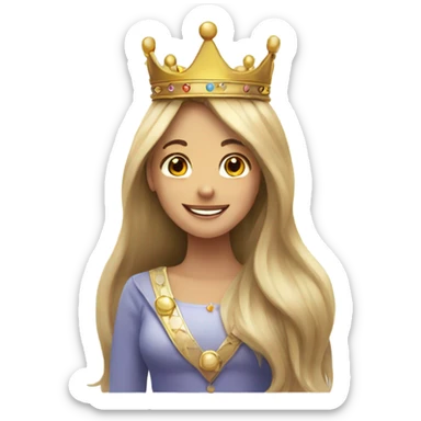 smiling girl with long hair with a crown sticker