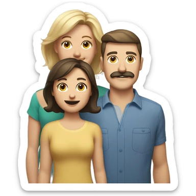 Caucasian family of brunette mother, brunette father with mustache, and sandy blonde son no facial hair sticker