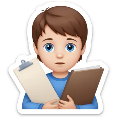 toddler boy brown hair blue eyes and a list sticker