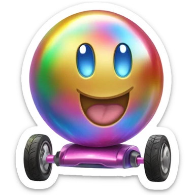 Metal cute Kirby ball driving on 4 car wheels sticker