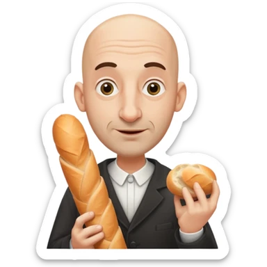 Generate me a bald Jewish man with a big nose holding a baguette sticker