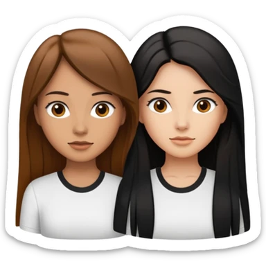 Dos mujeres juntas que una sea de color trigueña y de color blanca, cabello largo negro sea la de piel blanca y la de piel trigueña cabello castaño raya en medio, tengan polo blanco sticker