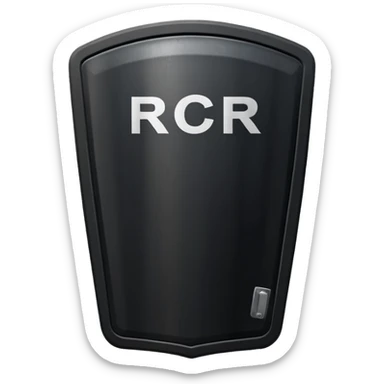 black riot shield with the word RCR in white sticker