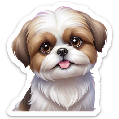 Cinematic Cute Shih Tzu Portrait Emoji, Head playfully tilted with large, sparkling eyes and a fluffy, endearing fur in gentle, pastel tones, simplified yet irresistibly charming, highly detailed, glowing with a warm, cuddly radiance, high shine, radiating affectionate and joyful energy, styled with a soft, playful outline, capturing the essence of a cute Shih Tzu that seems destined to charm everyone in its path! sticker