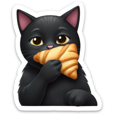 Black cat eating a croissant sticker