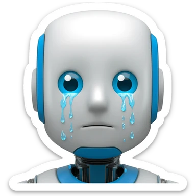 robot crying with streams of water coming out of his eyes sticker