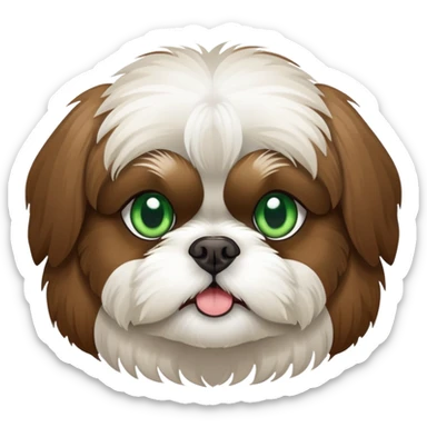 brown and white shih tzu dog with green eyes sticker