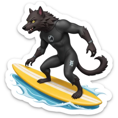 A werewolf surfing in a wetsuit sticker