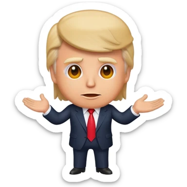 Donald Trump as a playful emoji character, recognizable hairstyle, suit, and expressive face sticker